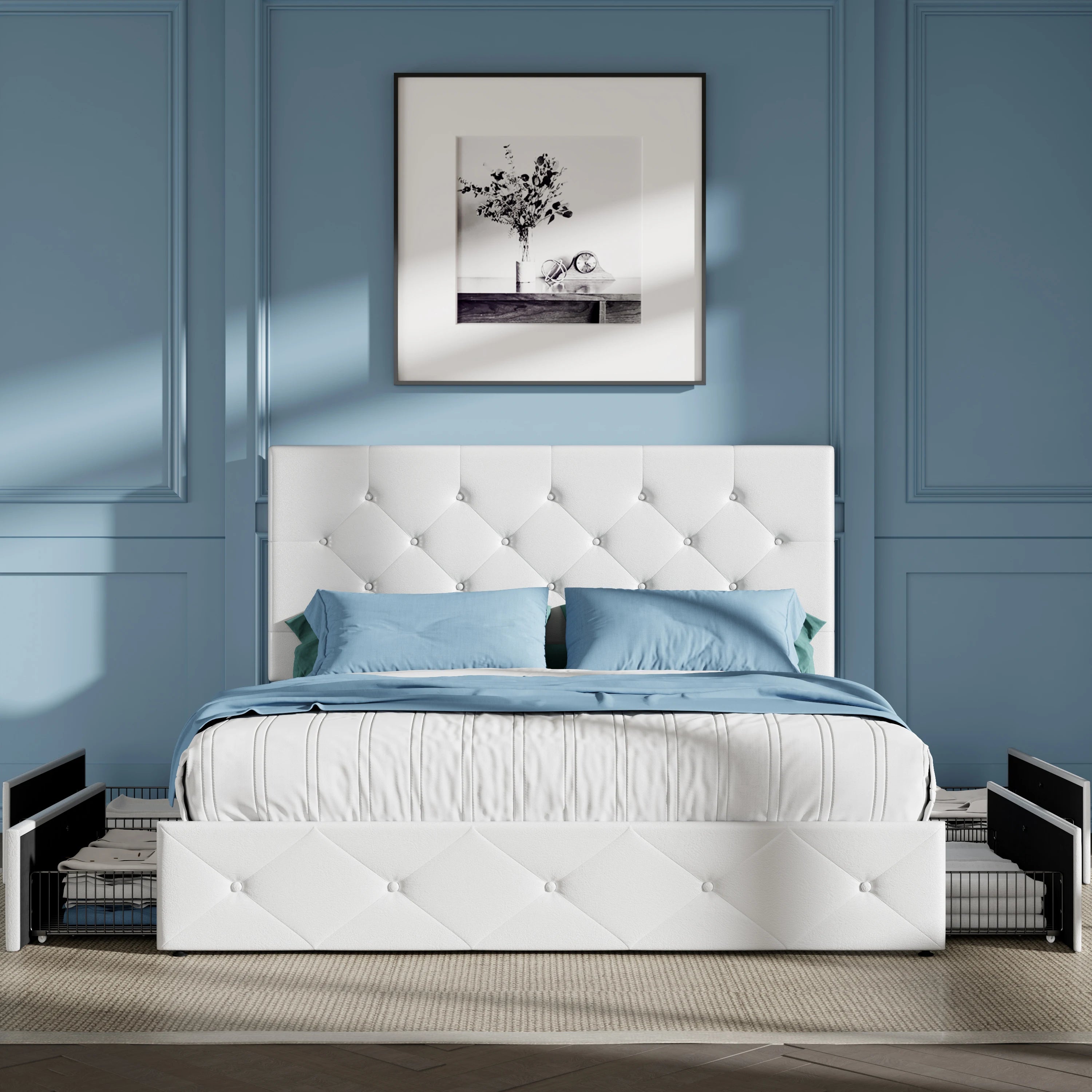 HOOMIC Platform Storage Bed Frame with 4 Drawers & Adjustable Headboard, Diamond Stitched Button Tufted Allewie HOOMIC Platform Storage Bed Frame with 4 Drawers & Adjustable Headboard, Diamond Stitched Button Tufted Allewie