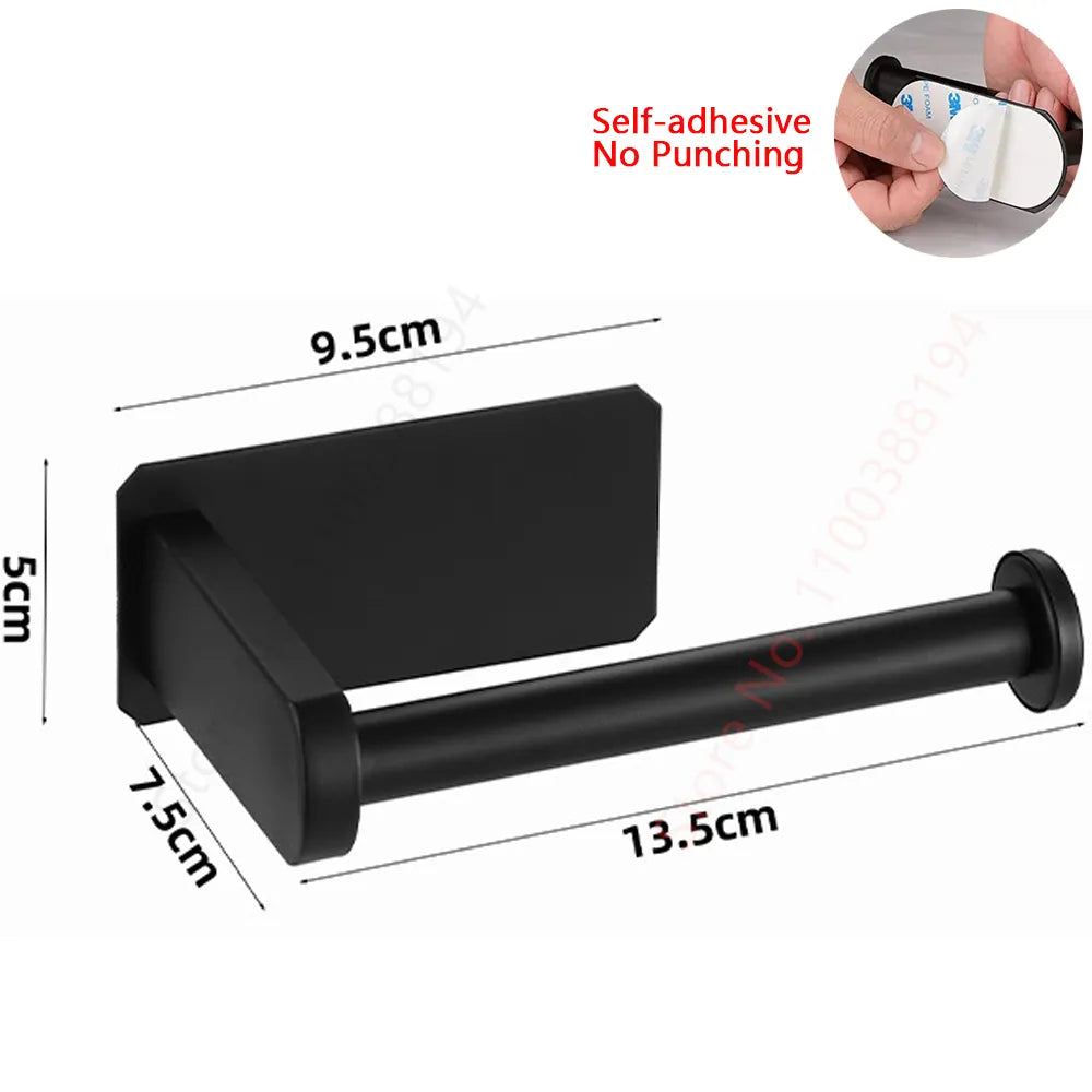 Toilet Towel Paper Holder Adhesive Black Silver Kitchen Roll Paper Stand Bathroom Accessories WC 40869820432489
