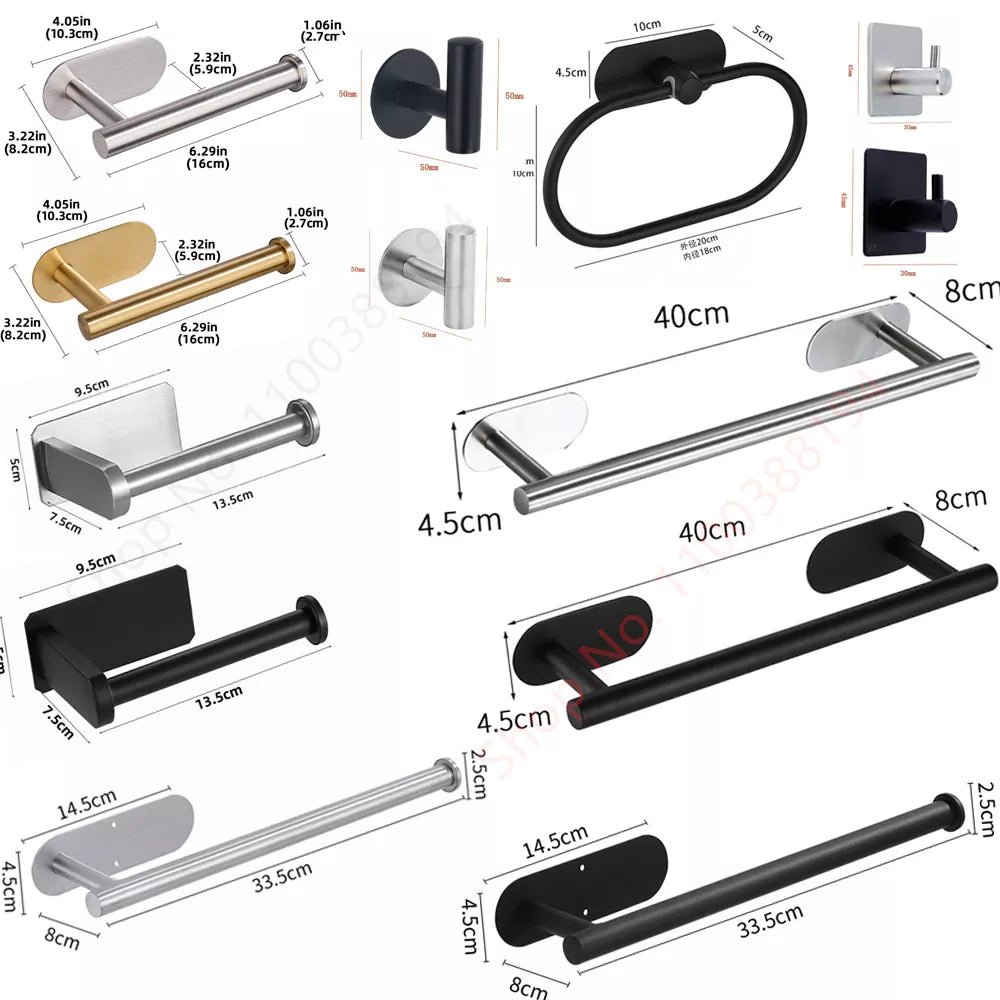 Toilet Towel Paper Holder Adhesive Black Silver Kitchen Roll Paper Stand Bathroom Accessories WC Toilet Towel Paper Holder Adhesive Black Silver Kitchen Roll Paper Stand Bathroom Accessories WC