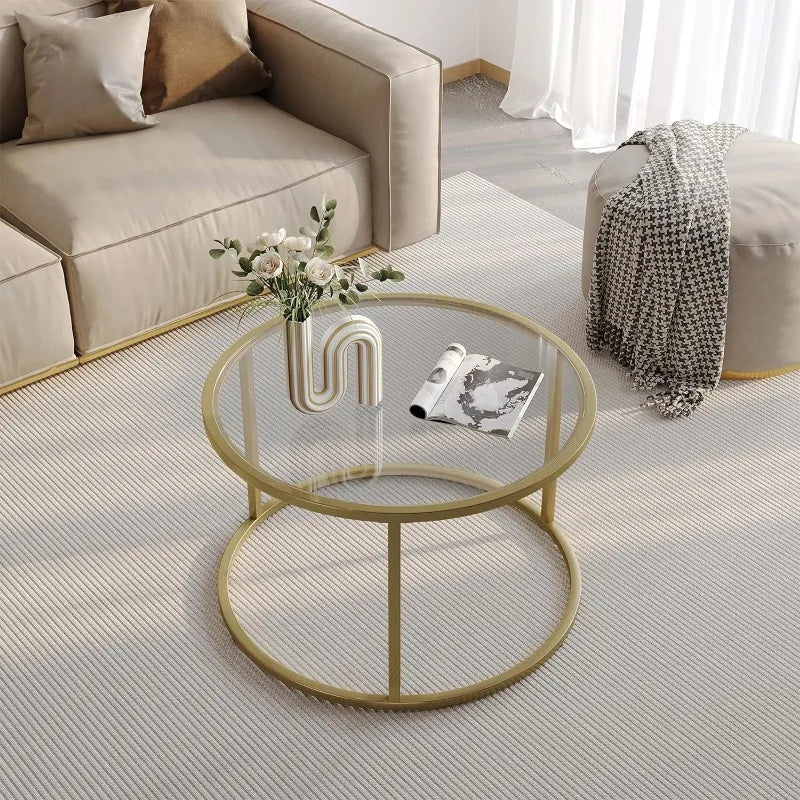 Small Glass Coffee Table Round Gold Coffee Table for Small Modern  Table with Gold Frame for Living Small Glass Coffee Table Round Gold Coffee Table for Small Modern  Table with Gold Frame for Living