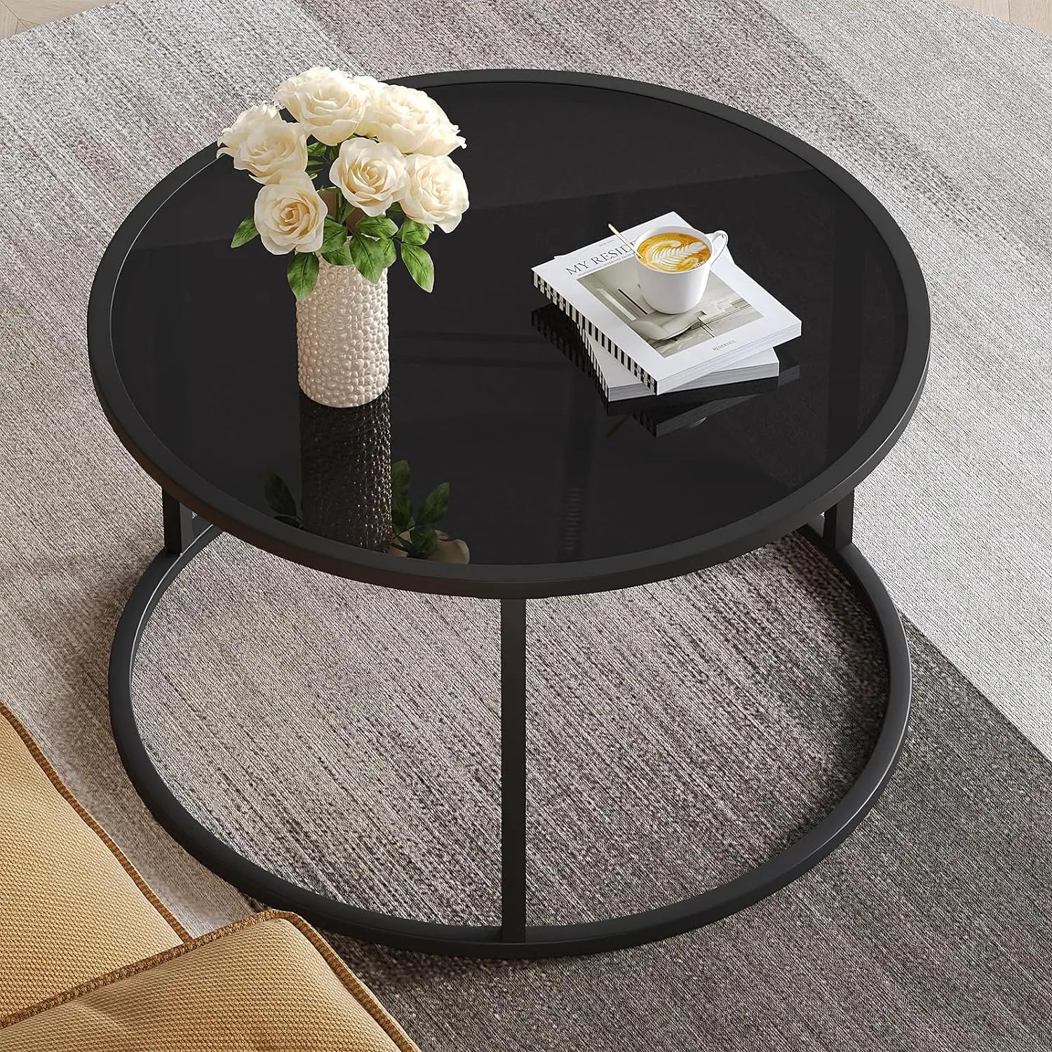 Small Glass Coffee Table Round Gold Coffee Table for Small Modern  Table with Gold Frame for Living 40870521208937