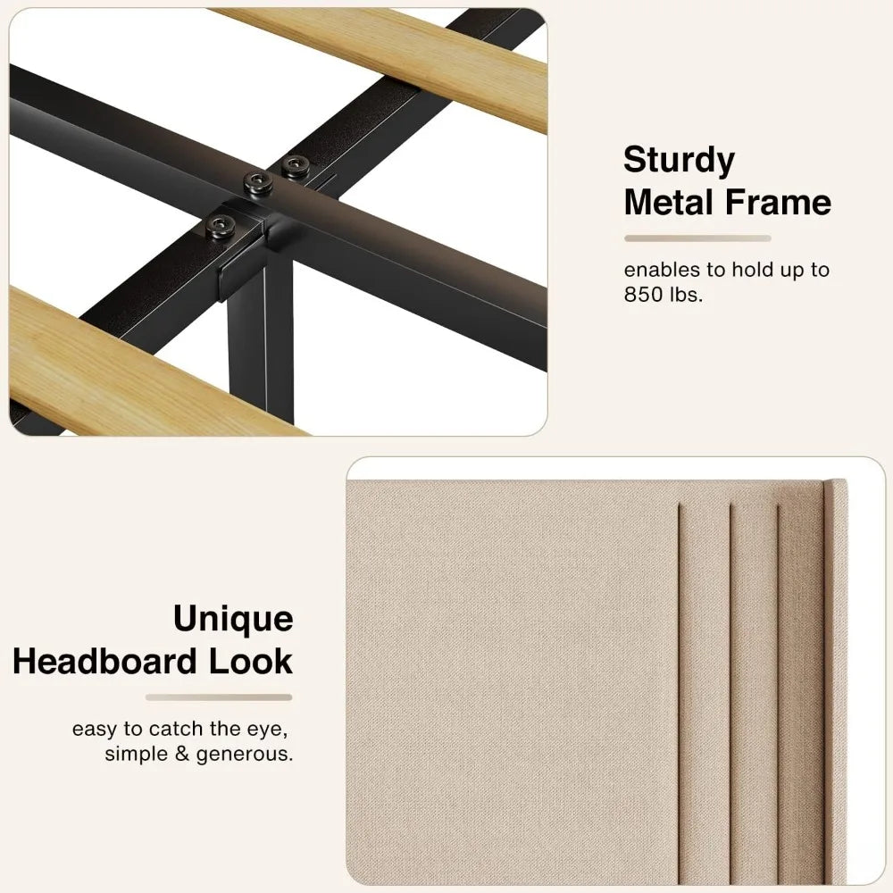 Gizoon Queen Bed Frame with Wingback Headboard, Upholstered Platform Bed, Wooden Slats, Noise-Free, No Box Spring Needed Gizoon Queen Bed Frame with Wingback Headboard, Upholstered Platform Bed, Wooden Slats, Noise-Free, No Box Spring Needed