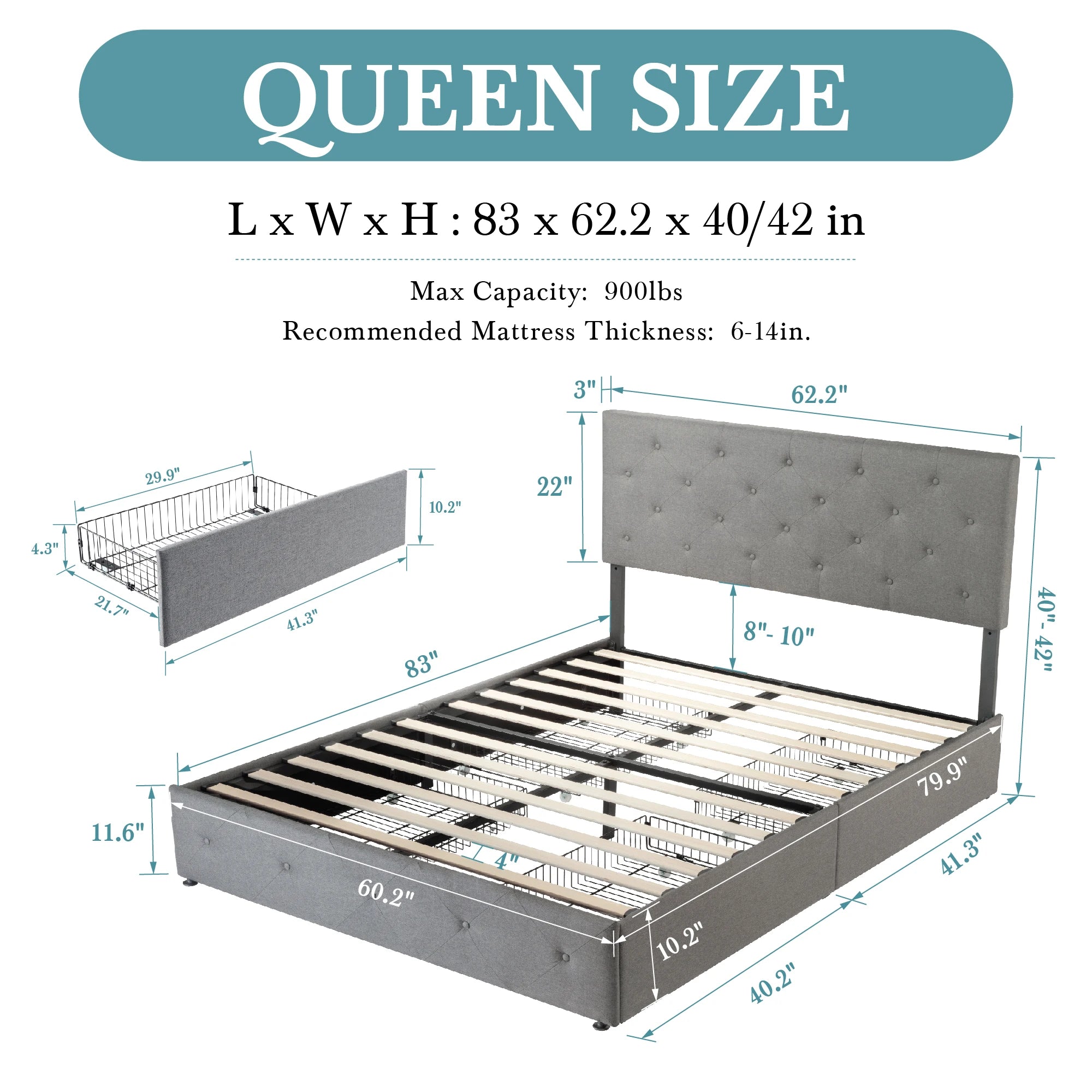HOOMIC Platform Storage Bed Frame with 4 Drawers & Adjustable Headboard, Diamond Stitched Button Tufted Allewie HOOMIC Platform Storage Bed Frame with 4 Drawers & Adjustable Headboard, Diamond Stitched Button Tufted Allewie
