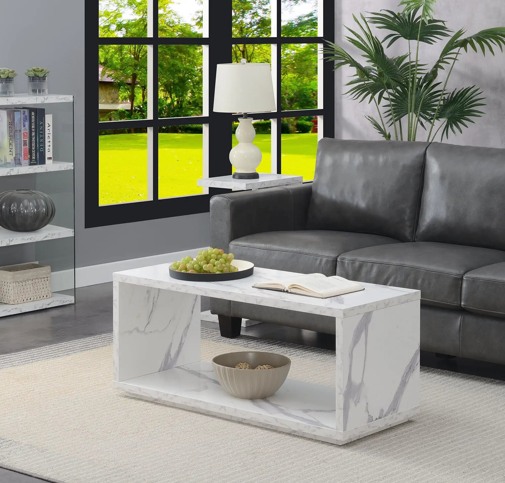 Mini Coffee Table for Wood Living Room Faux White Marble Modern Living Room Center 40870519799913