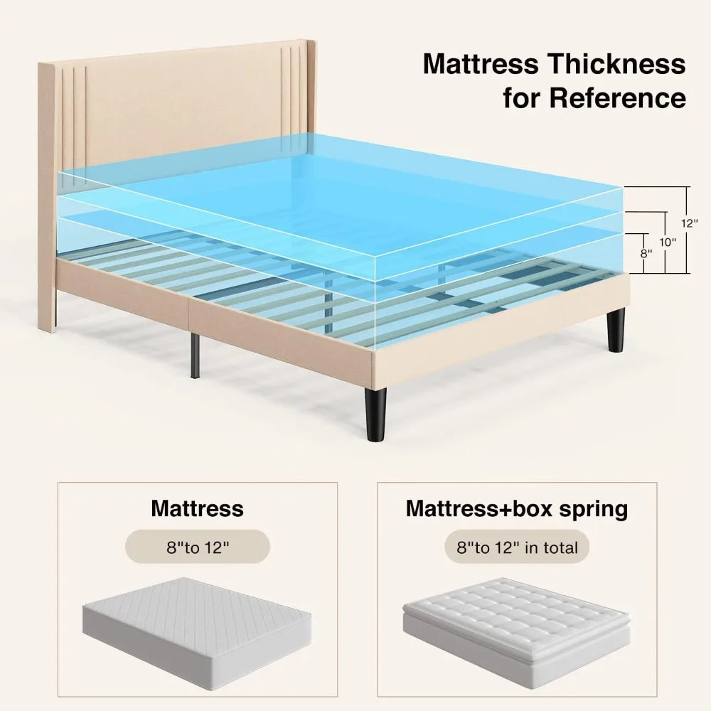 Gizoon Queen Bed Frame with Wingback Headboard, Upholstered Platform Bed, Wooden Slats, Noise-Free, No Box Spring Needed Gizoon Queen Bed Frame with Wingback Headboard, Upholstered Platform Bed, Wooden Slats, Noise-Free, No Box Spring Needed