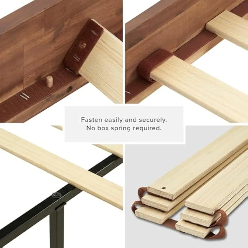 Ted Bed Frame with Headboard, Mid Century Modern Acacia Solid Wood Platform Bed Frame, Wooden Slats, No Box Spring Ted Bed Frame with Headboard, Mid Century Modern Acacia Solid Wood Platform Bed Frame, Wooden Slats, No Box Spring