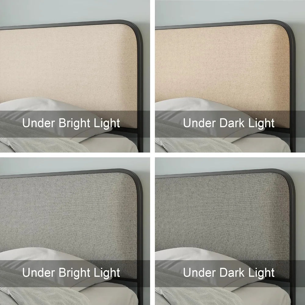 King Size Linen Curved Upholstered Headboard Footboard Bed, Metal Platform Bed Frame with 4 Storage Drawers King Size Linen Curved Upholstered Headboard Footboard Bed, Metal Platform Bed Frame with 4 Storage Drawers