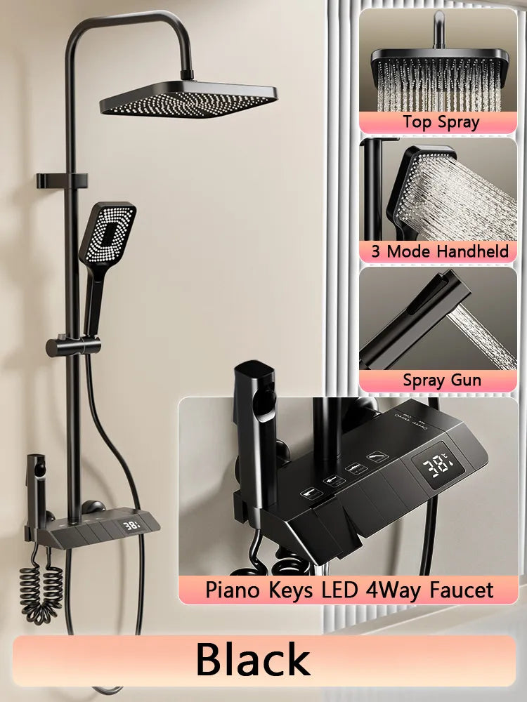 Bathroom Shower Full Set Black White Gray Bathtub Shower System Rain Pressurized Digital LED 40869816402025