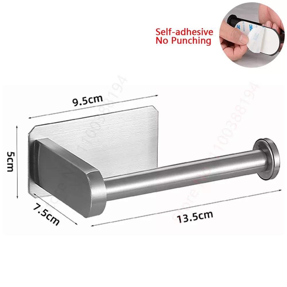 Toilet Towel Paper Holder Adhesive Black Silver Kitchen Roll Paper Stand Bathroom Accessories WC 40869820399721
