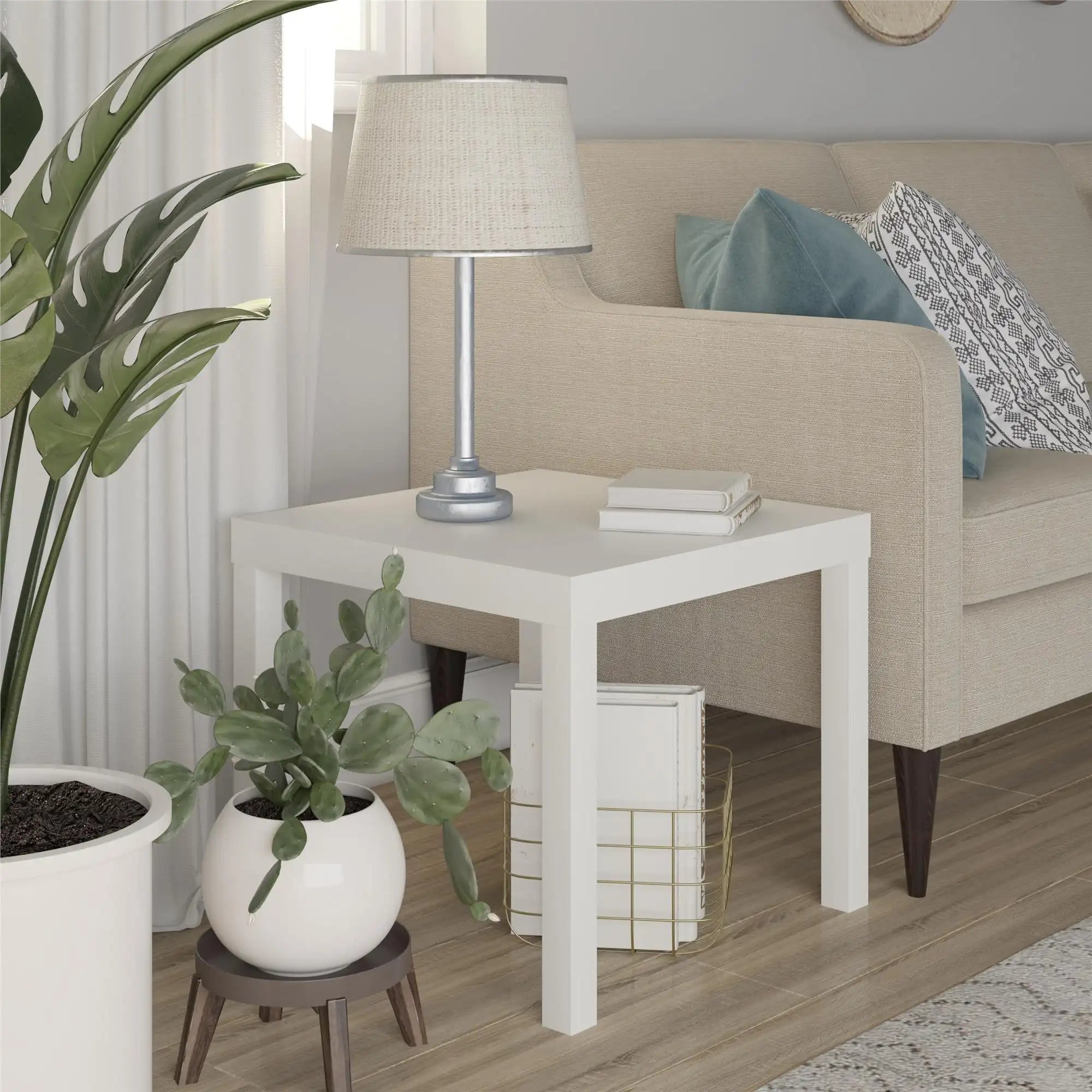 Parsons End Table, White\Black Oak\Canyon Walnut mesa  table side  living room furniture Parsons End Table, White\Black Oak\Canyon Walnut mesa  table side  living room furniture