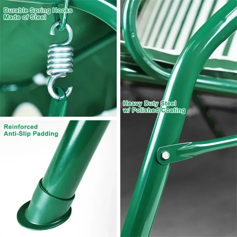 Vebreda 3-Seat Patio Outdoor Porch Swing Glider Chair with Canopy Green Vebreda 3-Seat Patio Outdoor Porch Swing Glider Chair with Canopy Green