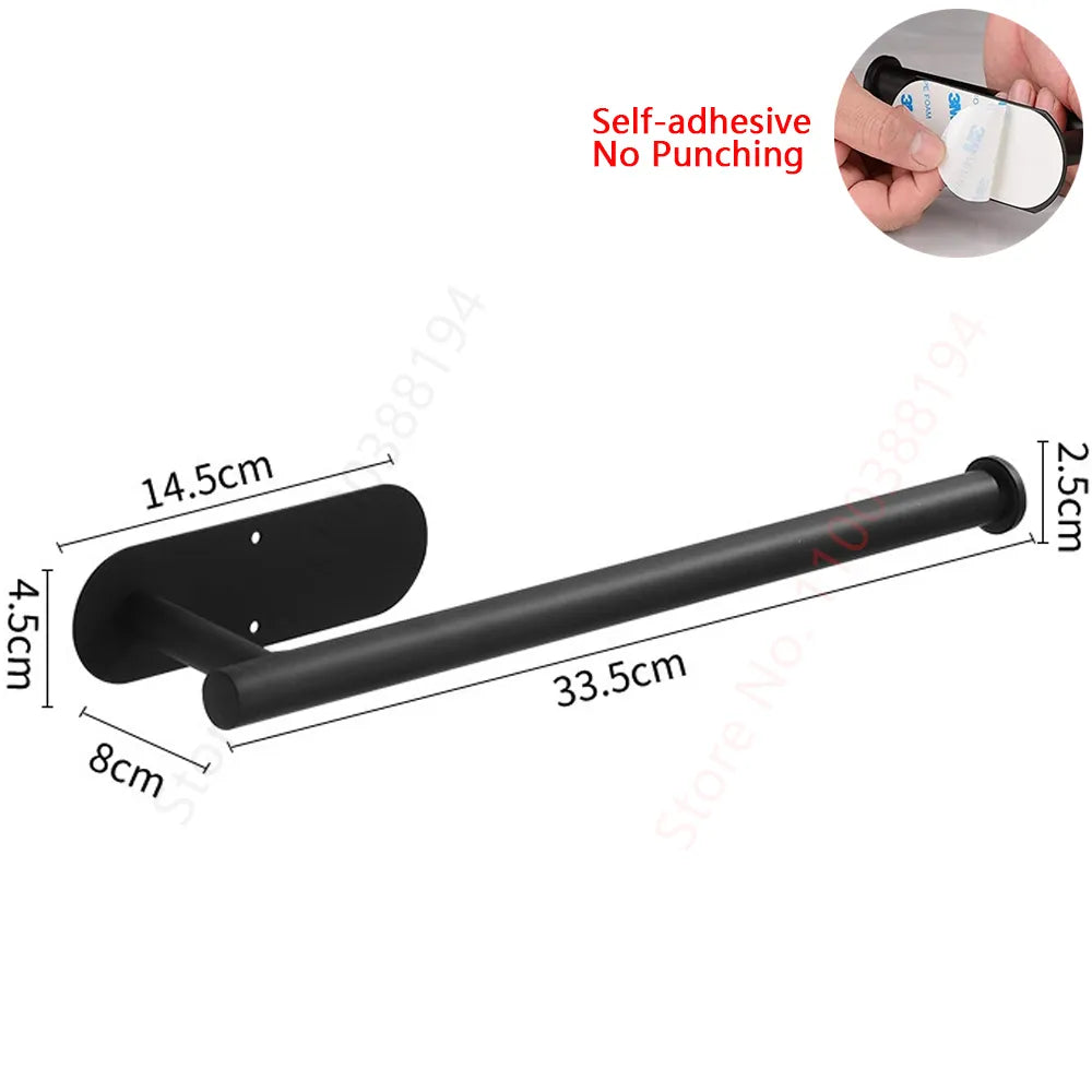 Toilet Towel Paper Holder Adhesive Black Silver Kitchen Roll Paper Stand Bathroom Accessories WC 40869820498025