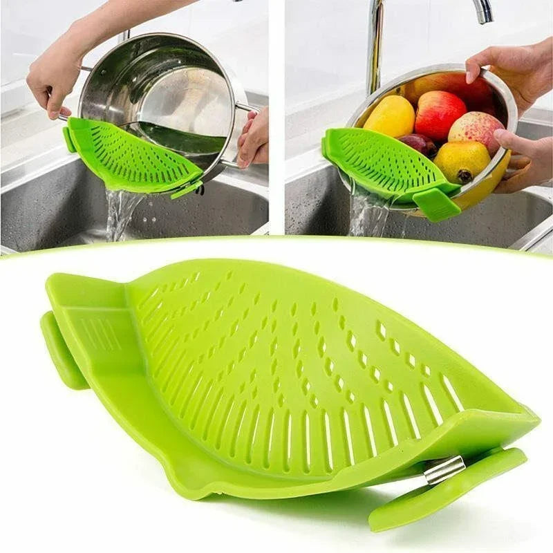 Clip On Strainer Silicone for All Pots and Pans Meat Vegetables Fruit Silicone Kitchen Colander Clip On Strainer Silicone for All Pots and Pans Meat Vegetables Fruit Silicone Kitchen Colander