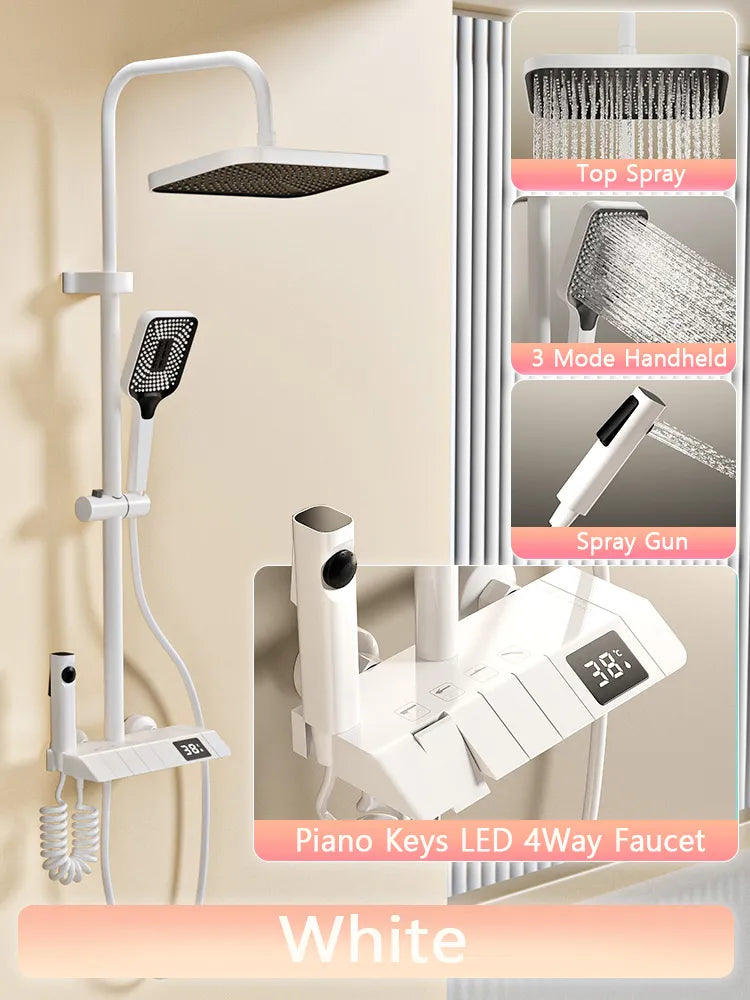 Bathroom Shower Full Set Black White Gray Bathtub Shower System Rain Pressurized Digital LED 40869816369257