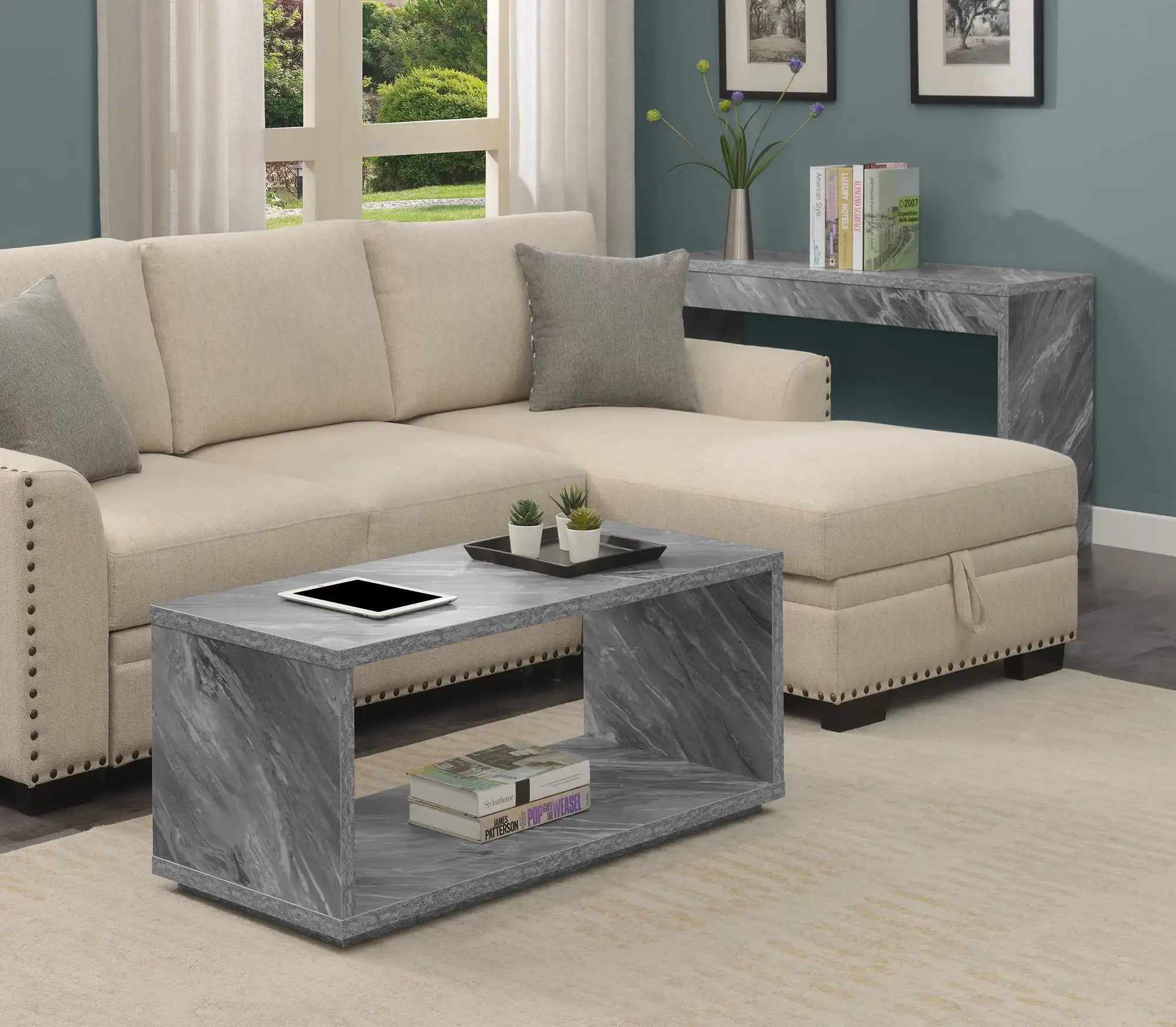 Mini Coffee Table for Wood Living Room Faux White Marble Modern Living Room Center 40870519832681