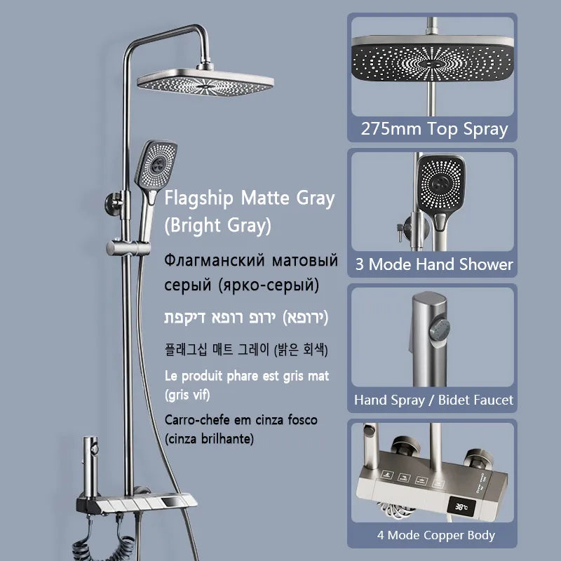 Bathroom Shower Full Set Black White Gray Bathtub Shower System Rain Pressurized Digital LED 40869816434793