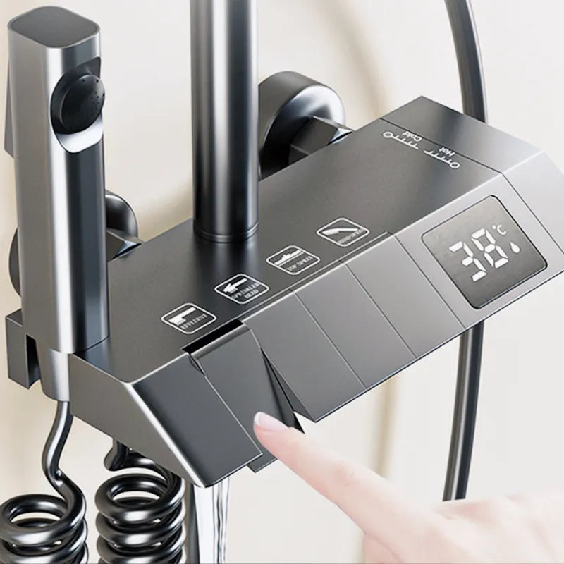 Bathroom Shower Full Set Black White Gray Bathtub Shower System Rain Pressurized Digital LED Bathroom Shower Full Set Black White Gray Bathtub Shower System Rain Pressurized Digital LED