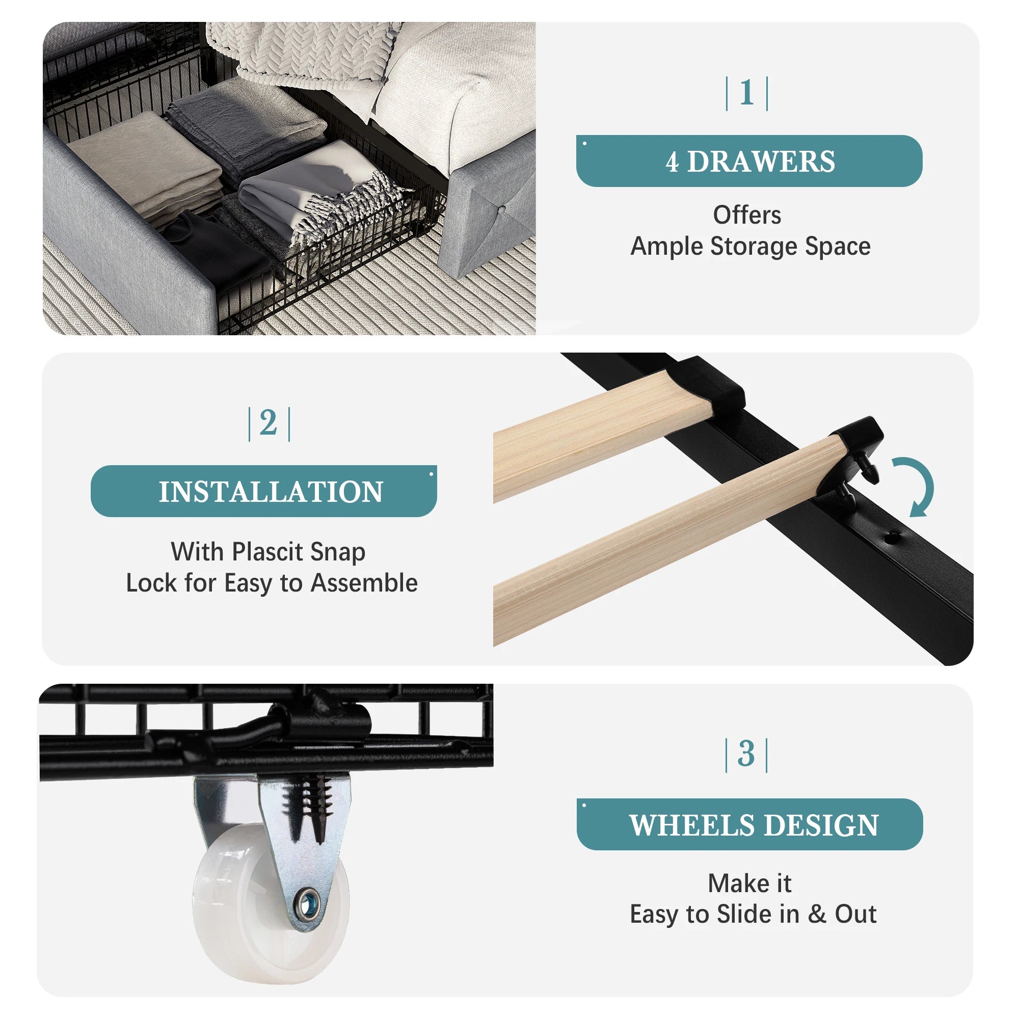 HOOMIC Platform Storage Bed Frame with 4 Drawers & Adjustable Headboard, Diamond Stitched Button Tufted Allewie HOOMIC Platform Storage Bed Frame with 4 Drawers & Adjustable Headboard, Diamond Stitched Button Tufted Allewie