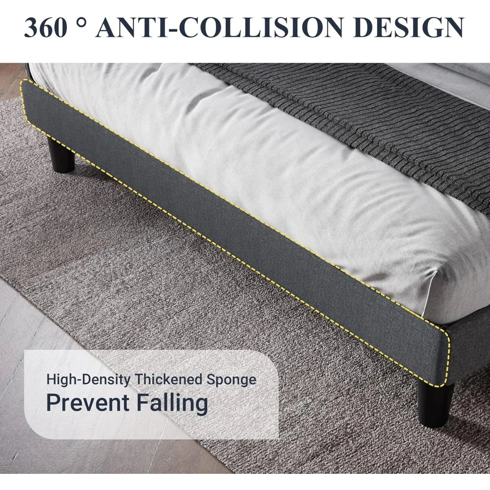 Queen Size Bed Frame with Button Tufted Wingback Headboard, Upholstered Platform Bed with Wooden Slats Support Queen Size Bed Frame with Button Tufted Wingback Headboard, Upholstered Platform Bed with Wooden Slats Support