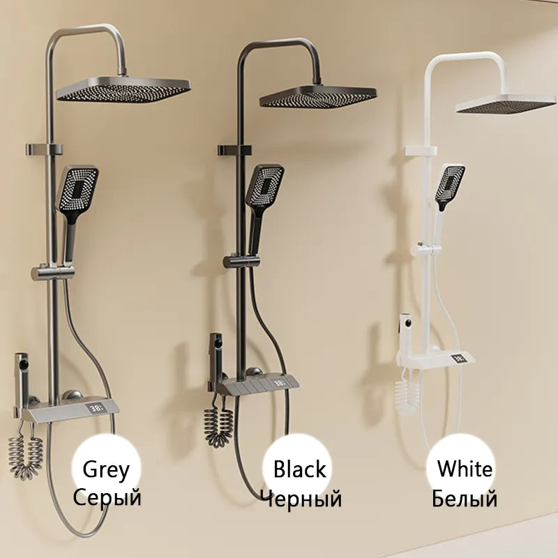 Bathroom Shower Full Set Black White Gray Bathtub Shower System Rain Pressurized Digital LED Bathroom Shower Full Set Black White Gray Bathtub Shower System Rain Pressurized Digital LED