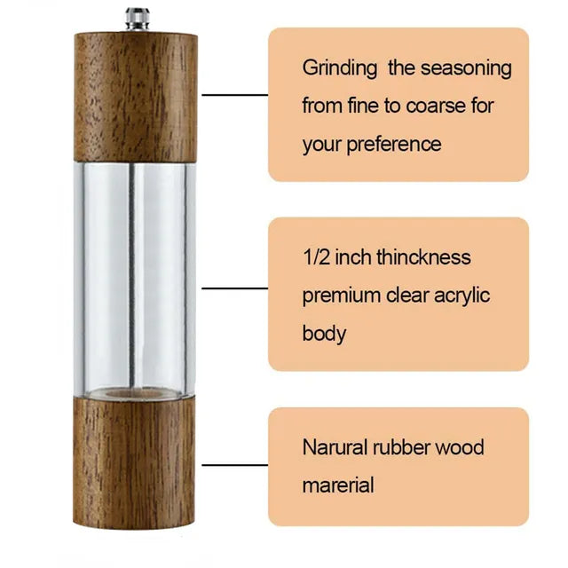 Wooden Pepper Mill Manual Salt Spice Grinder With Adjustable Ceramic Core Pepper Grinder Kitchen 40869729173609