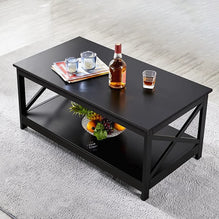 Coffee Table Living Room Furniture Table with Storage Shelf, Black