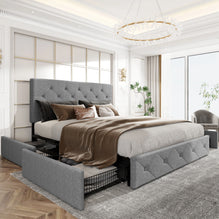 HOOMIC Platform Storage Bed Frame with 4 Drawers & Adjustable Headboard, Diamond Stitched Button Tufted Allewie