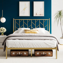 HOOMIC Metal Platform Bed Frame with Headboard, Under Bed Storage, Noise Free, No Box Spring Needed, 12 Durable